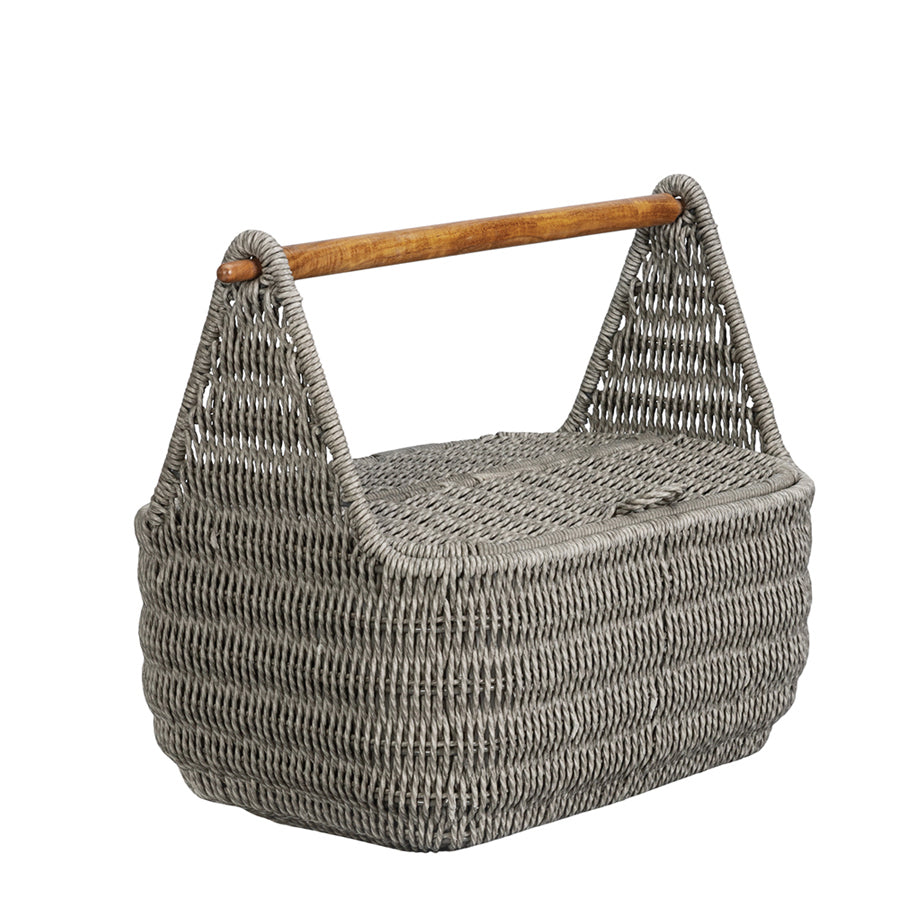 CEBU WOOD-HANDLED GARDE BASKET  by Janus et Cie, available at the Home Resource furniture store Sarasota Florida