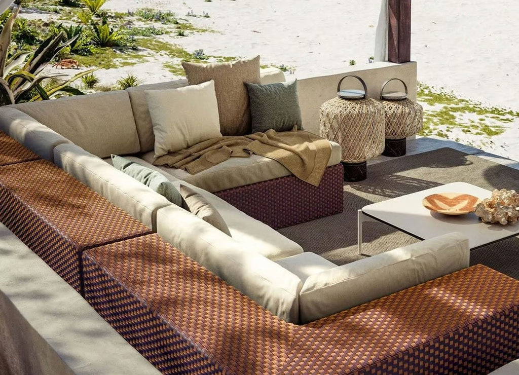 Dedon LOUNGE MYSTIQUE BLUO, a luxury, hand-made, weather-resistant outdoor lounge seating collection with a color-shifting weave and contemporary design. by Dedon for sale at Home Resource Modern Furniture Store Sarasota Florida