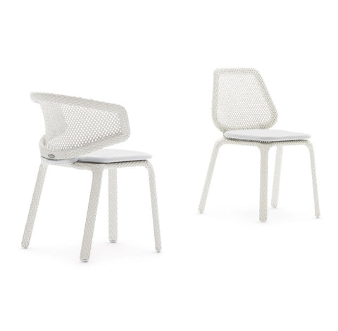 Dedon Seashell Side Chair, a luxury, hand-made, weather-resistant stackable outdoor chair with an open-weave design and modern elegance. by Dedon