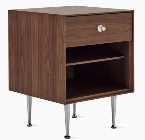 Herman Miller Nelson Thin Edge Bedside Table with iconic modern design and polished aluminum legs. Available at Home Resource Sarasota Florida.