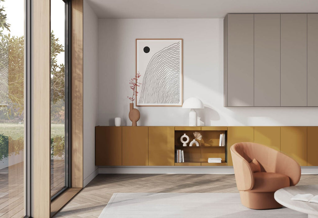 Just Cube Light display cabinet by Interlübke, showcasing sleek German design with customizable modules, fine joints, and elegant natural materials.
 by INTERLUBKE for sale at Home Resource Modern Furniture Store Sarasota Florida