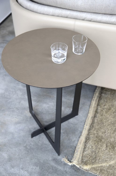 Ilary side piece collection by Poltrona Frau, featuring various heights and shapes with fine leather and Italian craftsmanship for a luxurious, modern living room. by Poltrona Frau for sale at Home Resource Modern Furniture Store Sarasota Florida