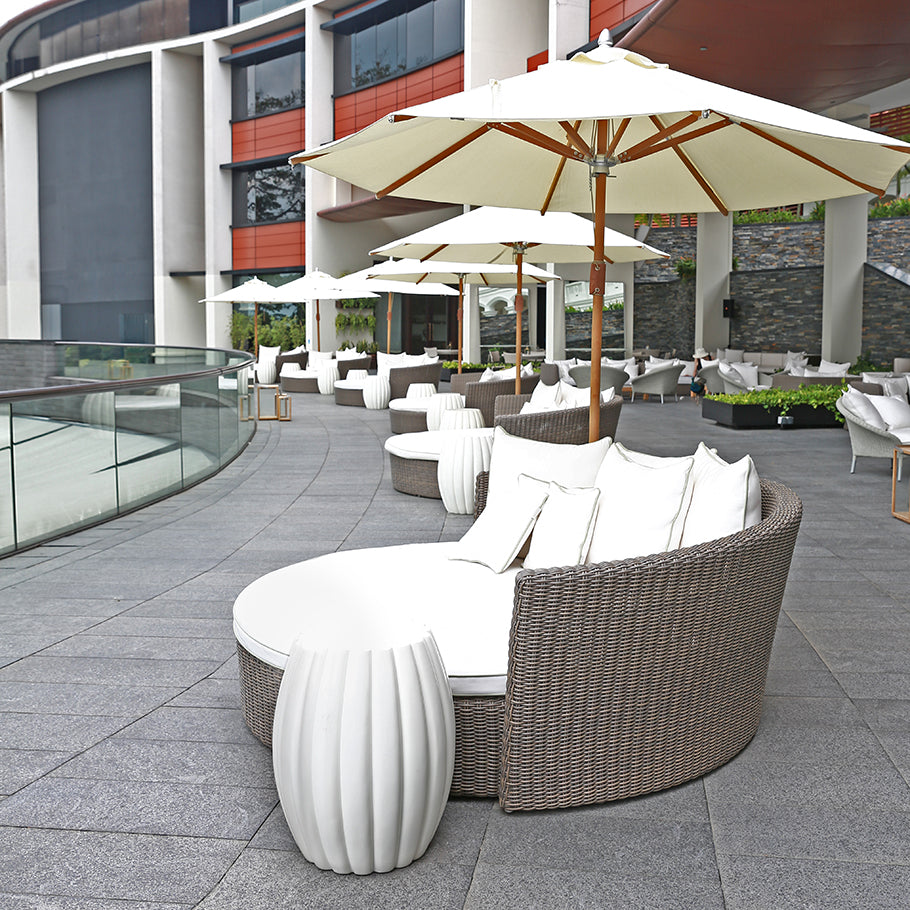 CHRYSANTHEMIUM STOOL/SIDE TABLE by Janus et Cie for sale at Home Resource Modern Furniture Store Sarasota Florida