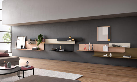Lilu shelving unit by Interlübke, showcasing elegant design with chamfered edges and high-quality lacquer finish, ideal for contemporary living rooms.
 by INTERLUBKE