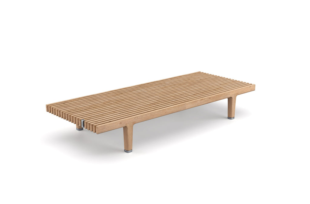 Dedon Sealine sofa, a luxury, hand-made, weather-resistant design with a teak frame, plush cushions, and modernist elegance for indoor and outdoor spaces. by Dedon for sale at Home Resource Modern Furniture Store Sarasota Florida