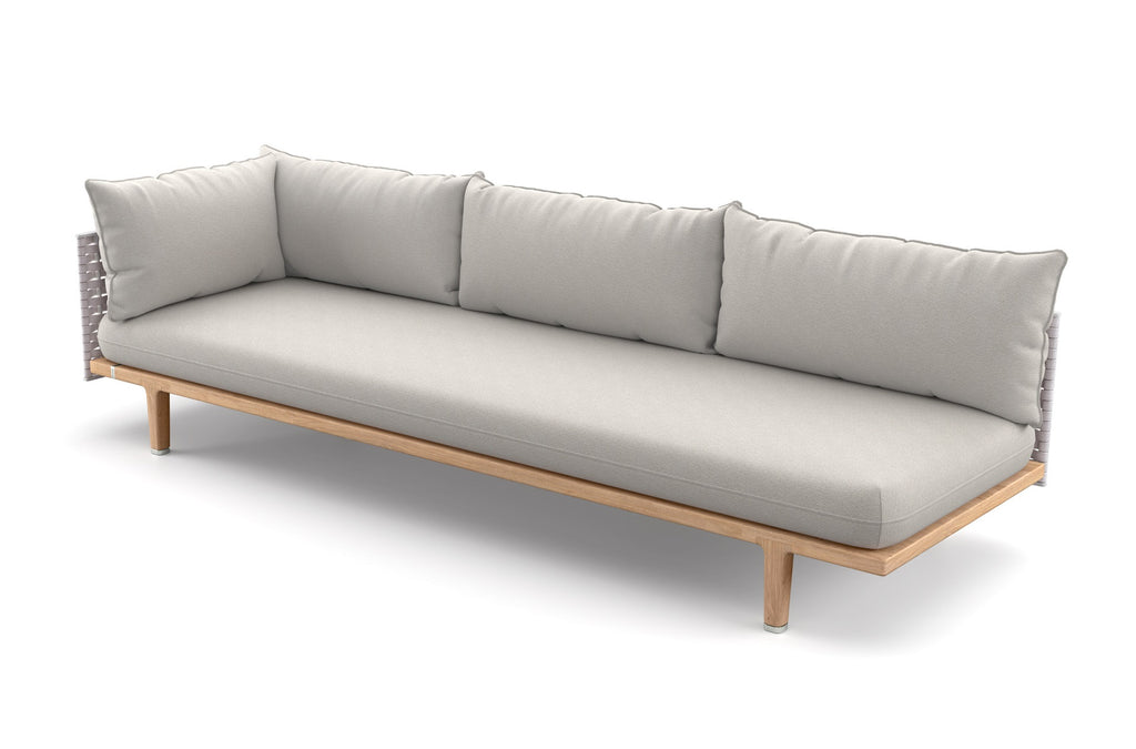 Dedon Sealine sofa, a luxury, hand-made, weather-resistant design with a teak frame, plush cushions, and modernist elegance for indoor and outdoor spaces. by Dedon for sale at Home Resource Modern Furniture Store Sarasota Florida