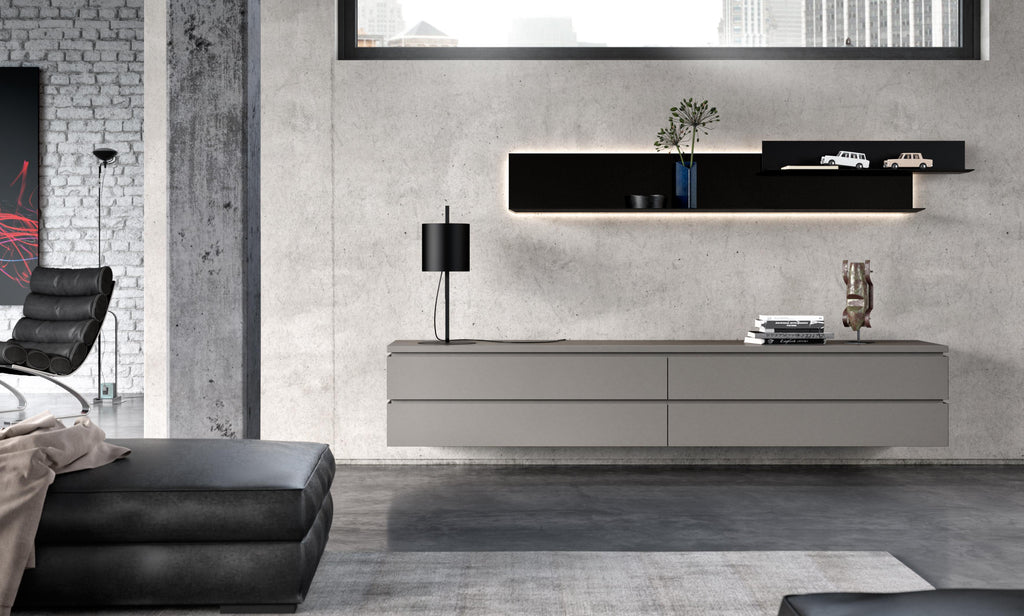 Lilu shelving unit by Interlübke, showcasing elegant design with chamfered edges and high-quality lacquer finish, ideal for contemporary living rooms.
 by INTERLUBKE for sale at Home Resource Modern Furniture Store Sarasota Florida
