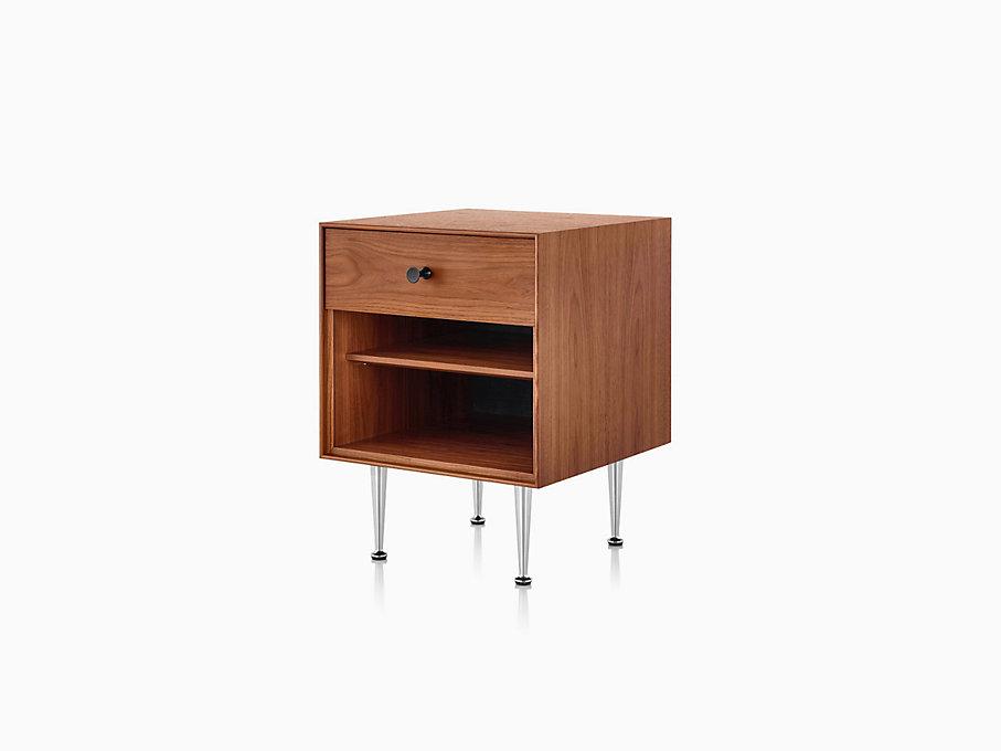 Herman Miller Nelson Thin Edge Bedside Table with iconic modern design and polished aluminum legs. Available at Home Resource Sarasota Florida.  by Herman Miller, available at the Home Resource furniture store Sarasota Florida