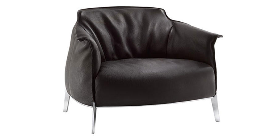 Poltrona Frau Archibald Gran Comfort chair, featuring soft leather upholstery and goose-down padding, with an architectural steel frame and ruthenium finish, for luxurious comfort.
  by Poltrona Frau, available at the Home Resource furniture store Sarasota Florida