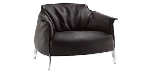 Poltrona Frau Archibald Gran Comfort chair, featuring soft leather upholstery and goose-down padding, with an architectural steel frame and ruthenium finish, for luxurious comfort.
 by Poltrona Frau