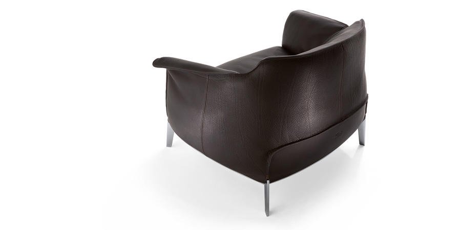 Poltrona Frau Archibald Gran Comfort chair, featuring soft leather upholstery and goose-down padding, with an architectural steel frame and ruthenium finish, for luxurious comfort.
 by Poltrona Frau for sale at Home Resource Modern Furniture Store Sarasota Florida