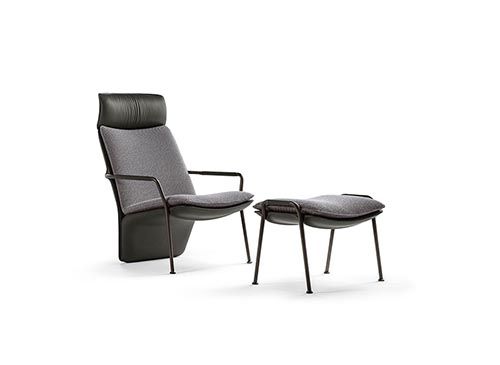 Poltrona Frau Arabesque armchair in fine leather, featuring sinuous lines and elegant design inspired by ballet. Luxurious Italian craftsmanship for sophisticated living spaces.
  by Poltrona Frau, available at the Home Resource furniture store Sarasota Florida