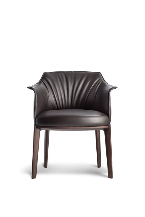 Poltrona Frau Archibald Dining Chair in fine leather, featuring elegant folds on the backrest. Luxurious Italian craftsmanship for a sophisticated dining experience.
 by Poltrona Frau for sale at Home Resource Modern Furniture Store Sarasota Florida