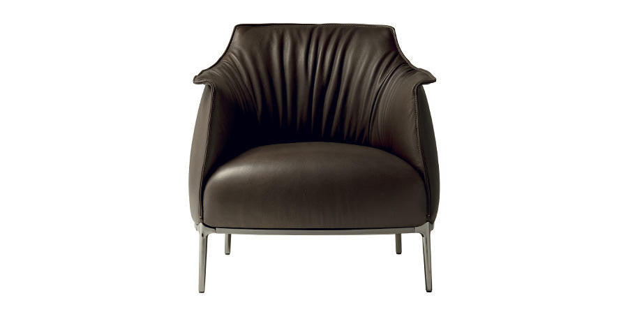Poltrona Frau Archibald Armchair in fine leather with high backrest, contrast stitching, and cast aluminum base. A luxurious and elegant living room chair.
  by Poltrona Frau, available at the Home Resource furniture store Sarasota Florida