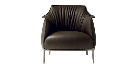 Poltrona Frau Archibald Armchair in fine leather with high backrest, contrast stitching, and cast aluminum base. A luxurious and elegant living room chair.
 by Poltrona Frau