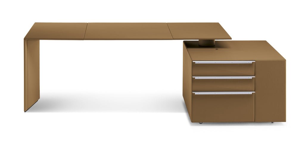 Poltrona Frau C.E.O. Cube Desk with modern design, leather upholstery, and elegant wood veneer, showcasing fine Italian craftsmanship. Available at Home Resource, Sarasota.
 by Poltrona Frau for sale at Home Resource Modern Furniture Store Sarasota Florida