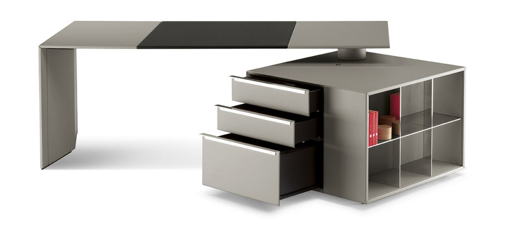 Poltrona Frau C.E.O. Cube Desk with modern design, leather upholstery, and elegant wood veneer, showcasing fine Italian craftsmanship. Available at Home Resource, Sarasota.
 by Poltrona Frau for sale at Home Resource Modern Furniture Store Sarasota Florida