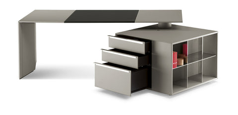 Poltrona Frau C.E.O. Cube Desk with modern design, leather upholstery, and elegant wood veneer, showcasing fine Italian craftsmanship. Available at Home Resource, Sarasota.
 by Poltrona Frau