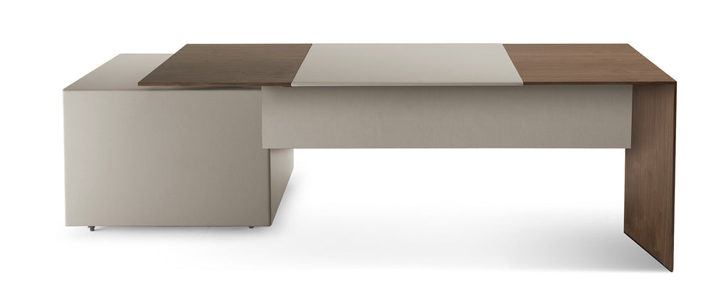 Poltrona Frau C.E.O. Cube Desk with modern design, leather upholstery, and elegant wood veneer, showcasing fine Italian craftsmanship. Available at Home Resource, Sarasota.
 by Poltrona Frau for sale at Home Resource Modern Furniture Store Sarasota Florida