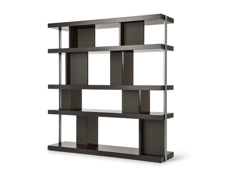 Jobs Bookcase by Poltrona Frau, featuring Pelle Frau® leather, oak veneer, and brushed steel elements for a sophisticated and elegant living room storage solution. by Poltrona Frau