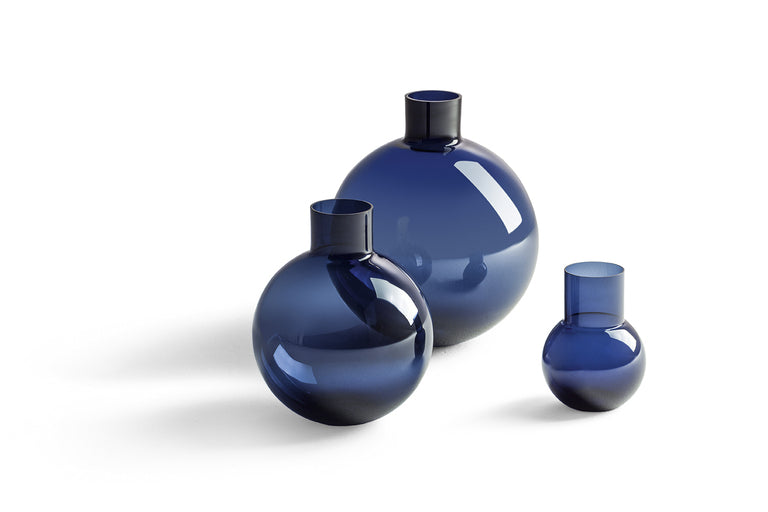Handmade Blue Pallo Vase in luxurious midnight blue glass by Poltrona Frau, a sophisticated design perfect for modern living rooms. Available in Sarasota, Florida.  by Poltrona Frau, available at the Home Resource furniture store Sarasota Florida