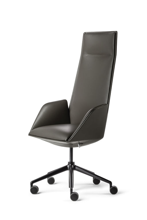 Poltrona Frau Cercle office chair with fine leather upholstery, ergonomic design, and polished aluminum base, showcasing Italian craftsmanship. Available in Sarasota.
 by Poltrona Frau for sale at Home Resource Modern Furniture Store Sarasota Florida