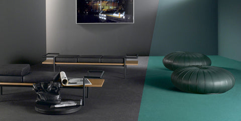 Esedra Ottoman by Poltrona Frau, featuring luxurious Pelle Frau® leather upholstery, Lapp handicrafts-inspired design, and plywood and polyurethane foam padded internal frame. by Poltrona Frau