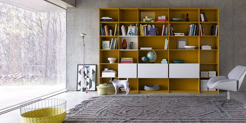Interlübke’s customizable Grid Shelving system, featuring modular inserts and modern design. Available at Home Resource of Sarasota Florida.
 by INTERLUBKE