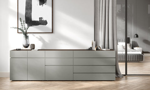 Interlübke Just Cube Bold sideboard with customizable recessed grips and natural material options. Available at Home Resource of Sarasota Florida.
 by INTERLUBKE