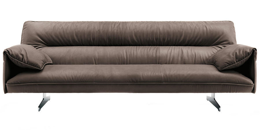 Poltrona Frau Antohn Sofa in Pelle Frau® leather, featuring modular square-shaped design and silver-finished metal base. Luxurious Italian furniture for contemporary living spaces.
  by Poltrona Frau, available at the Home Resource furniture store Sarasota Florida