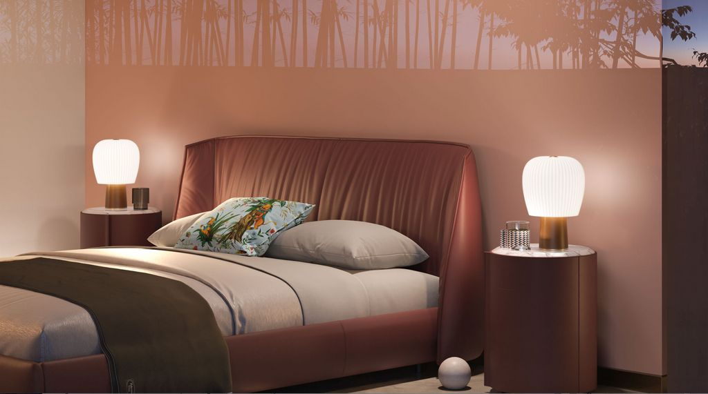 A Symphonic Trio of Design and Comfort; The Poltrona Frau Archibald Bed, Stock N Roll Night Tables, and Nymph Lamp