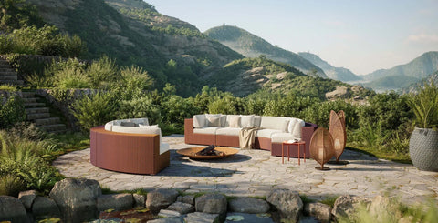 Dedon LOUNGE MYSTIQUE BLUO, a luxury, hand-made, weather-resistant outdoor lounge seating collection with a color-shifting weave and contemporary design. by Dedon