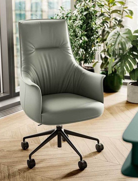 Poltrona Frau Archibald Task office chair featuring fine leather upholstery, aluminum swivel base, and adjustable ergonomic design for modern office settings.
 by Poltrona Frau for sale at Home Resource Modern Furniture Store Sarasota Florida