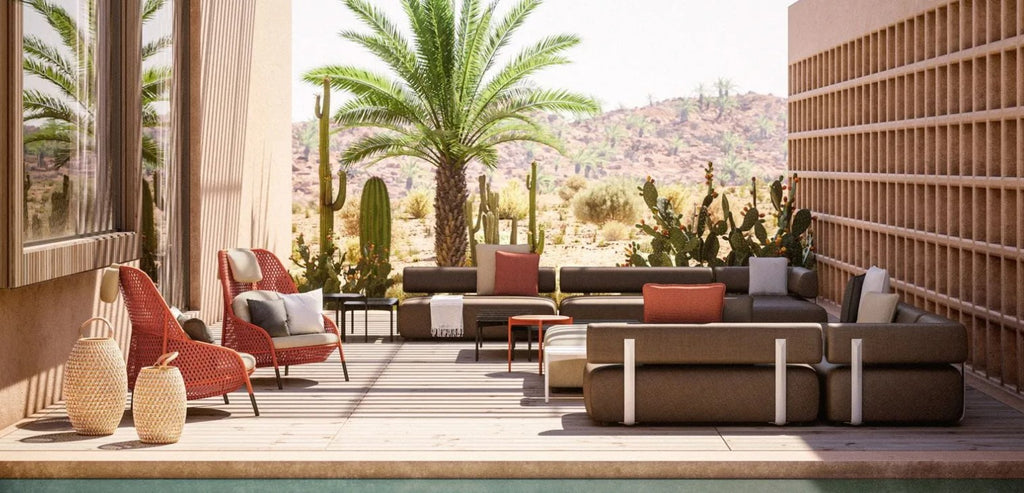 Dedon BRIXX outdoor sofa, a luxury, hand-made, weather-resistant modular design with sustainable fabric for modern outdoor and indoor settings. by Dedon for sale at Home Resource Modern Furniture Store Sarasota Florida