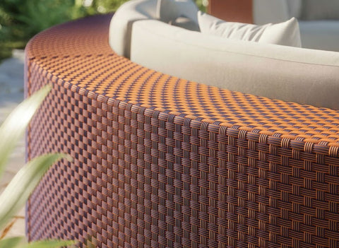 Dedon LOUNGE MYSTIQUE BLUO, a luxury, hand-made, weather-resistant outdoor lounge seating collection with a color-shifting weave and contemporary design. by Dedon