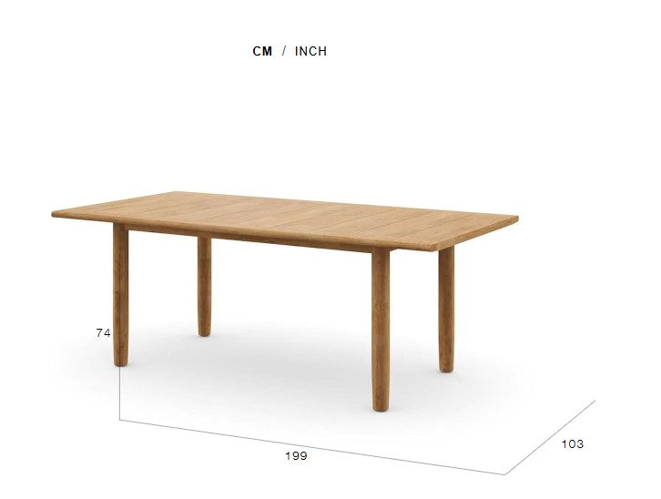 Dedon TIBBO Dining Table, a luxury, hand-made, weather-resistant teak dining table with modernist elegance for indoor and outdoor spaces. by Dedon for sale at Home Resource Modern Furniture Store Sarasota Florida