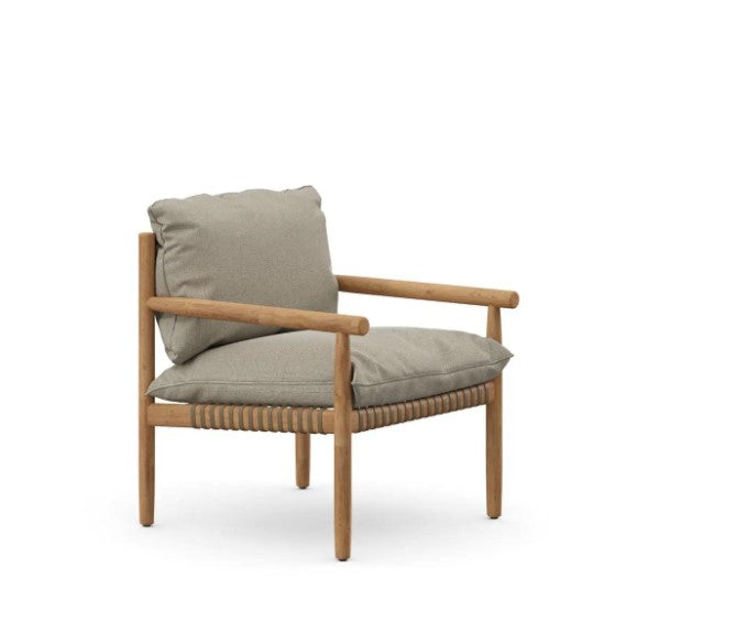 Dedon TIBBO Lounge Chair, a luxury, hand-made, weather-resistant teak chair with a rounded backrest and modernist elegance for indoor and outdoor spaces. by Dedon for sale at Home Resource Modern Furniture Store Sarasota Florida