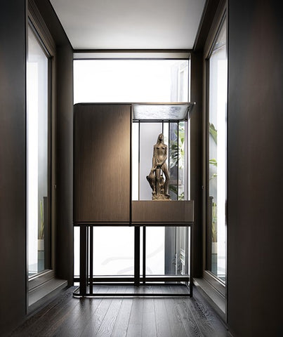 Hikari Bar Cabinet by Giorgetti – Handcrafted bar cabinet with a play on light and shadows, combining modern Italian design, sophistication, and luxury, available at Home Resource of Sarasota Florida. by Giorgetti
