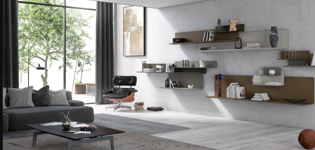 Lilu shelving unit by Interlübke, showcasing elegant design with chamfered edges and high-quality lacquer finish, ideal for contemporary living rooms.
 by INTERLUBKE for sale at Home Resource Modern Furniture Store Sarasota Florida