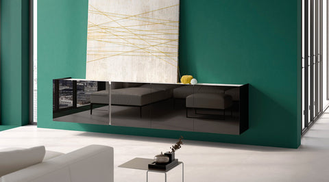 Interlübke’s Jorel sideboard in asymmetrical design, featuring vertical handle grooves and handcrafted German design. Available at Home Resource of Sarasota Florida.
 by INTERLUBKE