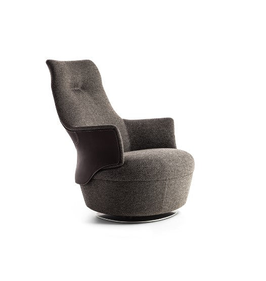 Luxurious Poltrona Frau Assaya armchair in fine leather, showcasing elegant craftsmanship and innovative Italian design. Perfect for living rooms or workspaces.
 by Poltrona Frau for sale at Home Resource Modern Furniture Store Sarasota Florida