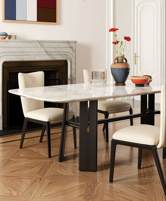 DUO dining table by Ceccotti Collezioni, featuring solid ash wood base with brass elements and rectangular-shaped marble top. by Poltrona Frau for sale at Home Resource Modern Furniture Store Sarasota Florida