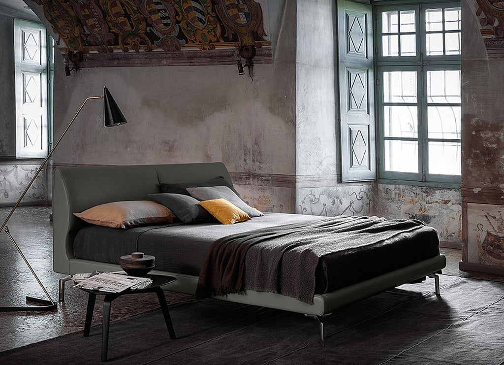 Eosonno bed by Poltrona Frau, featuring natural materials, beechwood headboard, soft Pelle Frau® leather upholstery, and spruce blockboard and poplar plywood base. by Poltrona Frau for sale at Home Resource Modern Furniture Store Sarasota Florida