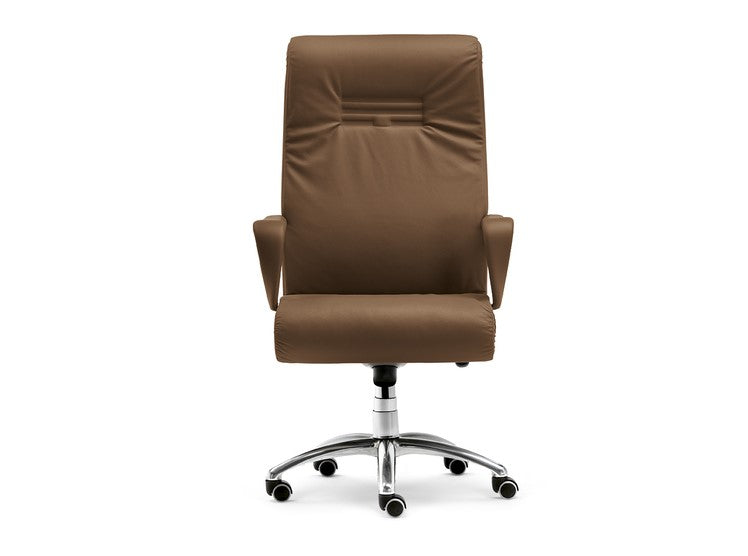 Forum executive chair by Poltrona Frau, featuring a five-spoke base in polished or black lacquered aluminum, height-adjustable seat, swivel function, leather-covered quilt, and Pelle Frau® leather upholstery. by Poltrona Frau for sale at Home Resource Modern Furniture Store Sarasota Florida