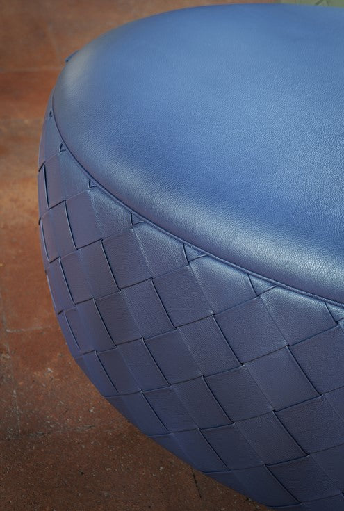 Grant collection of poufs by Poltrona Frau, featuring Pelle Frau® leather upholstery, birch plywood frame, variety of sizes and finishes, decorative belts, and steel buckles. by Poltrona Frau for sale at Home Resource Modern Furniture Store Sarasota Florida