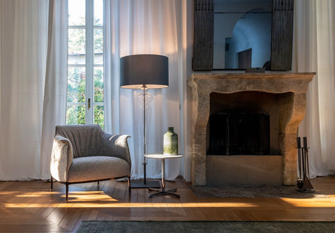 Holly Floor Lamp by Poltrona Frau in blown glass and fine leather, showcasing Italian craftsmanship, luxurious modern design, and elegance for the living room. by Poltrona Frau