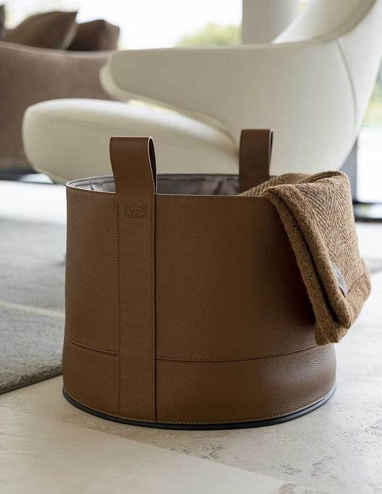 Leather Basket by Poltrona Frau, handmade with Pelle Frau® leather, perfect for storage and decoration in modern living rooms. by Poltrona Frau for sale at Home Resource Modern Furniture Store Sarasota Florida