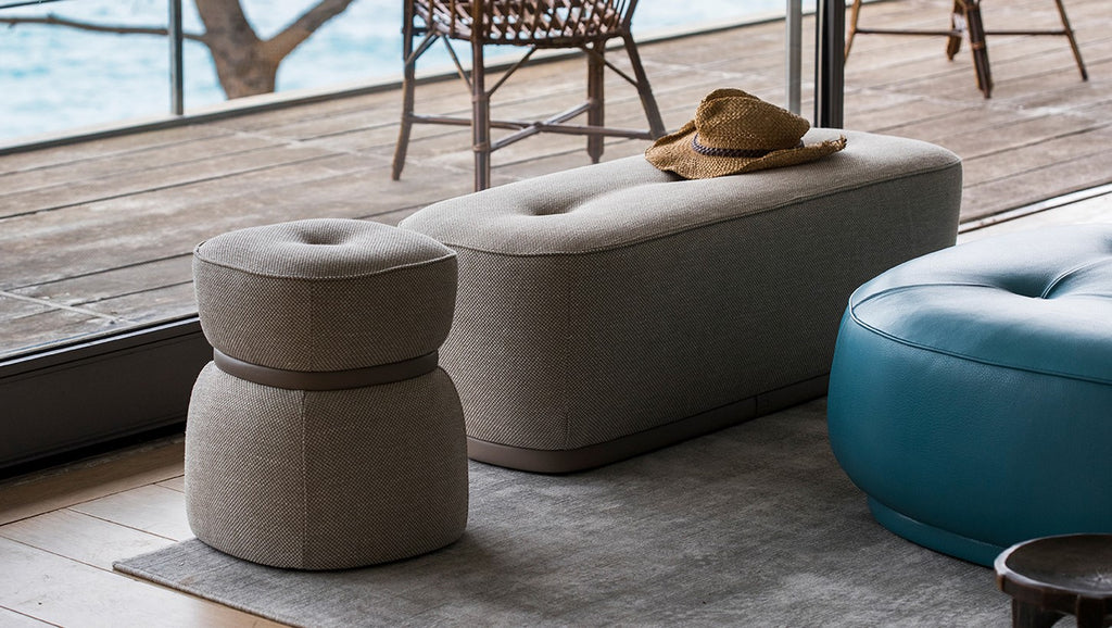 Leplì pouf by Poltrona Frau, crafted with fine Pelle Frau® leather or fabric, showcasing exquisite craftsmanship and modern Italian design. by Poltrona Frau for sale at Home Resource Modern Furniture Store Sarasota Florida