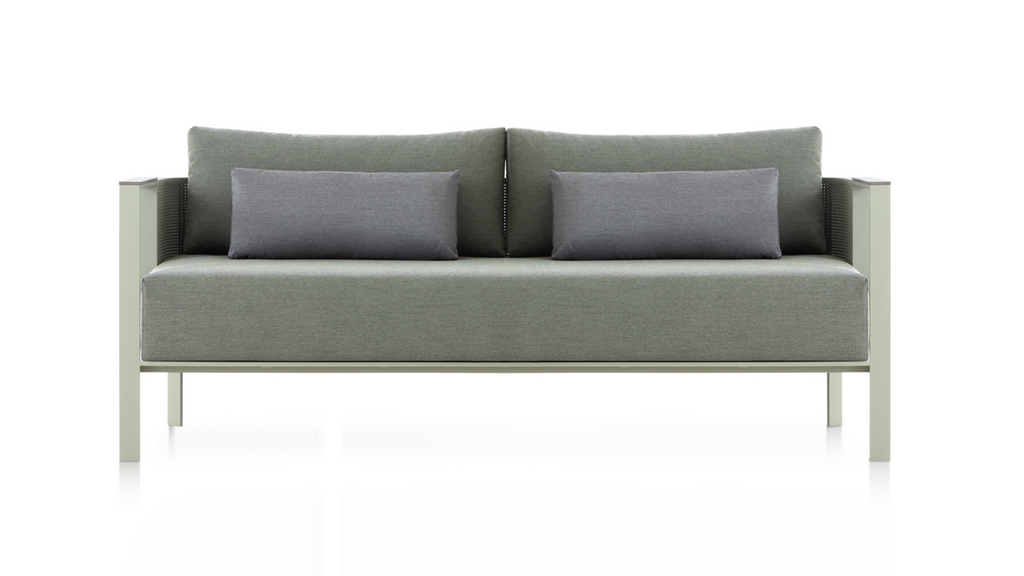 Gandía Blasco Solanas 2-Seat Sofa — luxury powder-coated aluminum outdoor sofa with water-repellent cushions on a modern Florida patio at Home Resource by Gandia Blasco for sale at Home Resource Modern Furniture Store Sarasota Florida