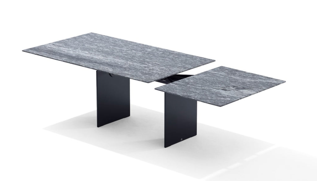 ATLAS OUTDOOR dining table by Draenert, featuring extendable natural stone tabletop, available in 150 stone types with stainless steel or coated base, perfect for outdoor use.
 by DRAENERT for sale at Home Resource Modern Furniture Store Sarasota Florida